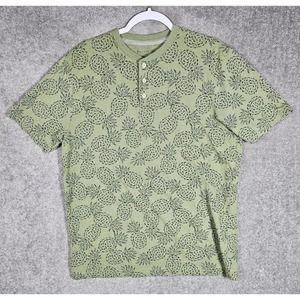Pd & c Short Sleeve Pineapple‎ Print Pullover Henley Shirt Mens Size Large Green